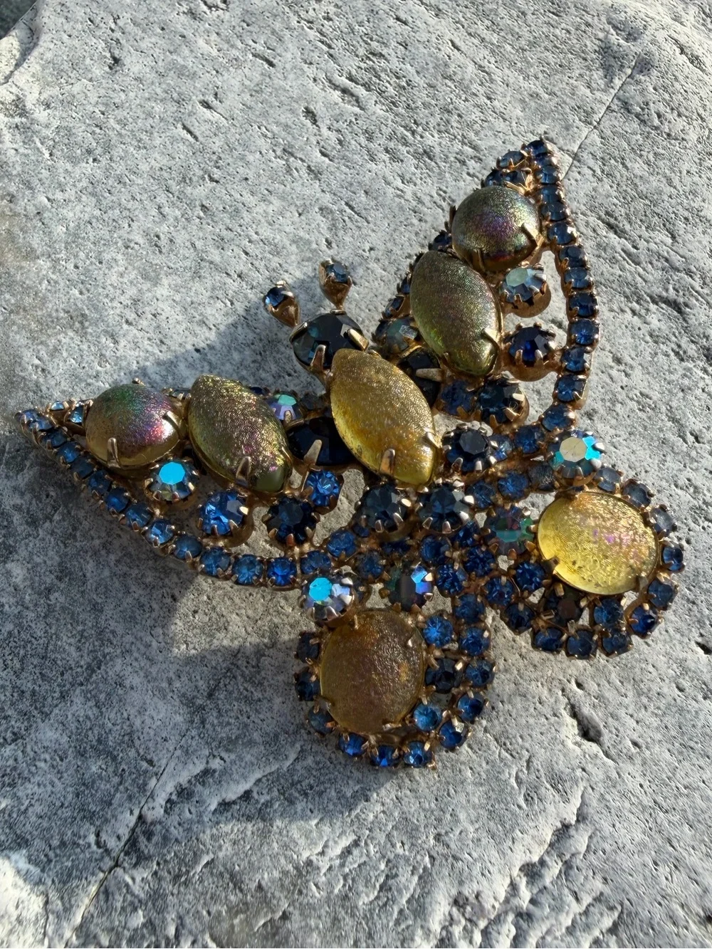 Vintage Blue Frosted Unique Crystal Butterfly Statement Brooch